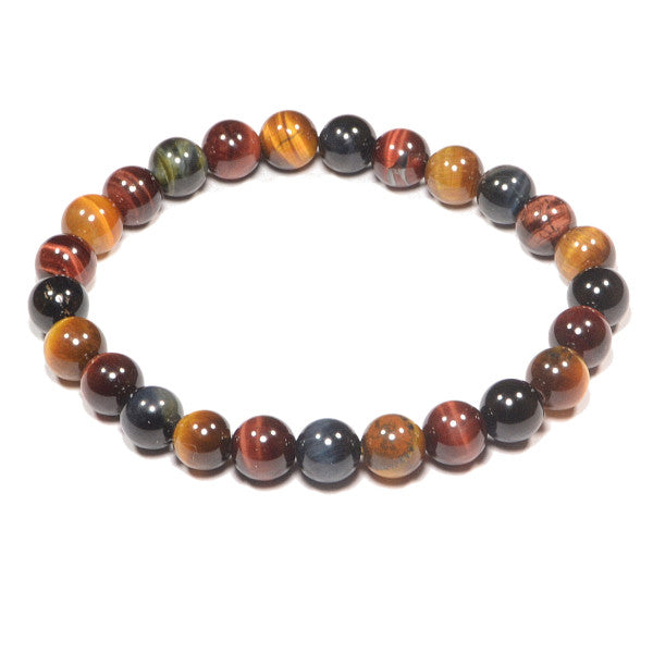 3 "Yeux" Oeil de Tigre, Taureau et Faucon Bracelet en Pierre Boule