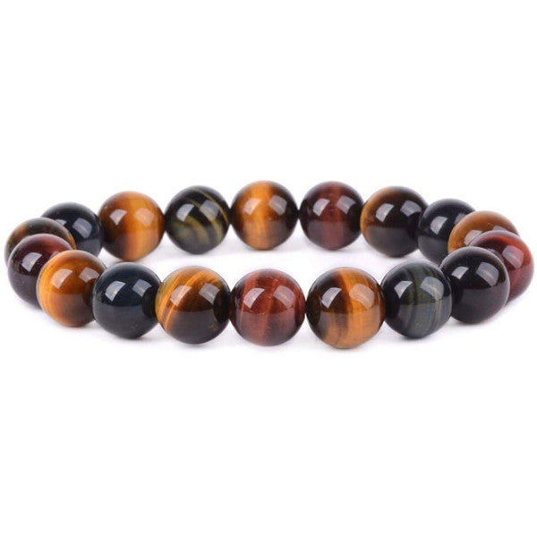 3 "Yeux" Oeil de Tigre, Taureau et Faucon Bracelet en Pierre Boule