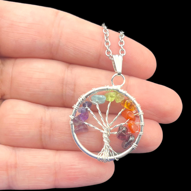 Arbre de vie 7 chakras Pendentif en Acier Inoxydable
