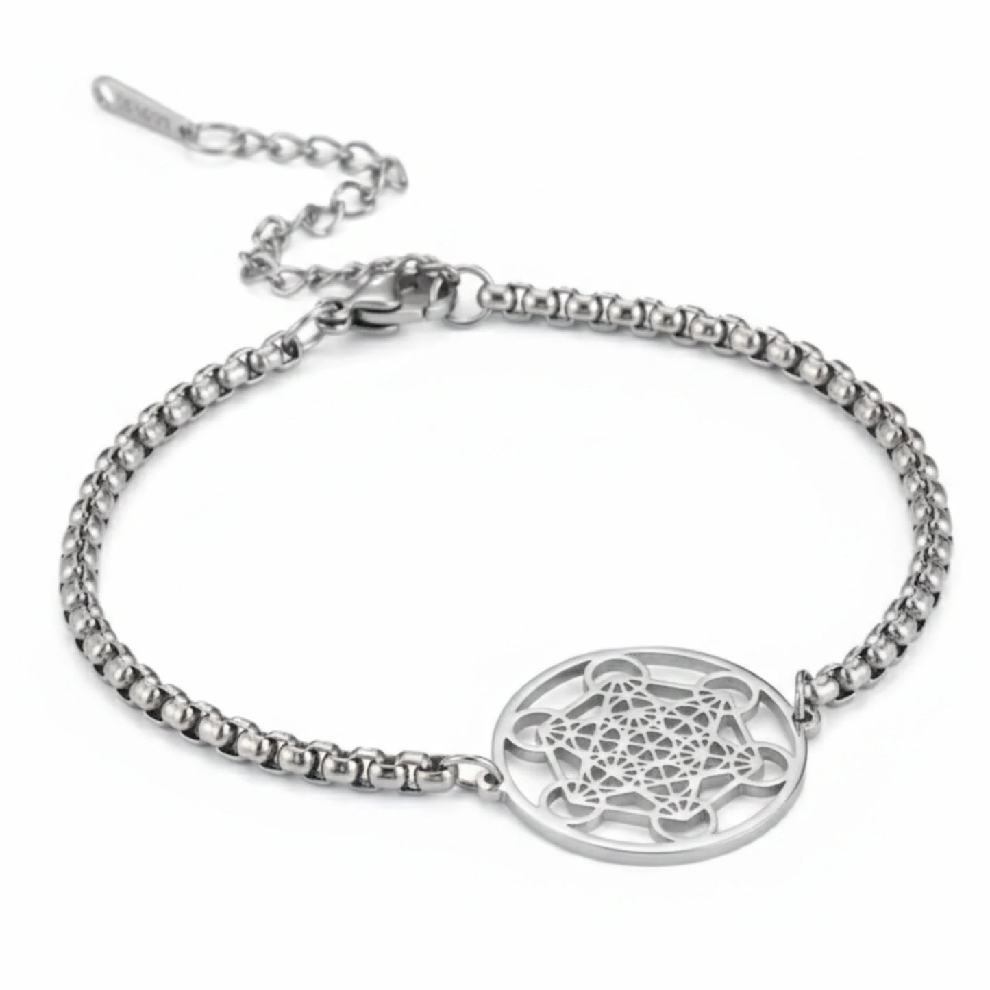 Bracelet Cube de Métatron en Acier Inoxydable argenté - Protection et Géométrie Sacrée