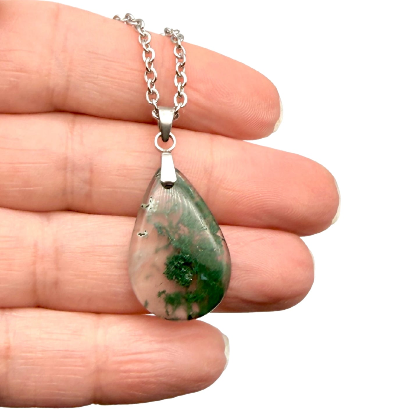 Pendentif Agate Mousse – Goutte – Pierre Naturelle | Pièce Unique