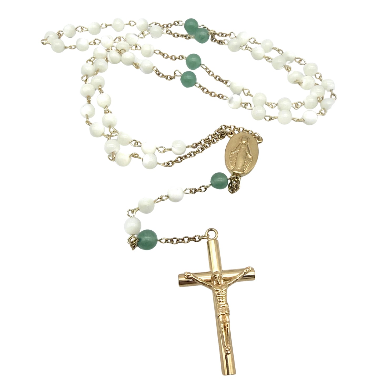 Chapelet artisanal en Nacre et Aventurine – Acier inoxydable