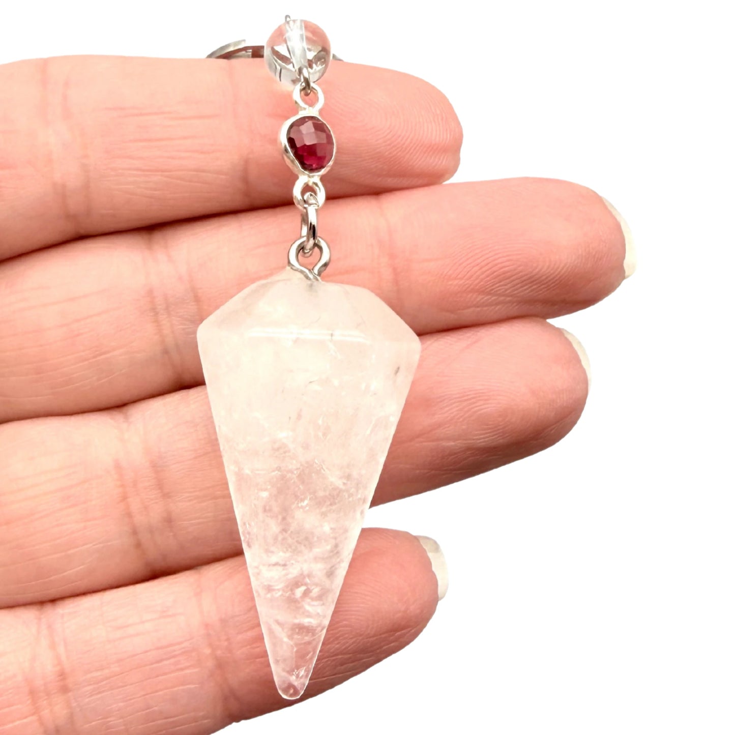Pendule Cristal de Roche et Grenat – Cône Facetté - Pierre Naturelle - Pièce Unique