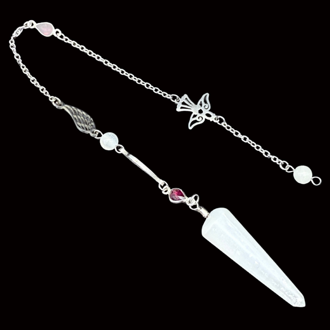 Pendule Sélénite et Tourmaline rose - Pièce unique
