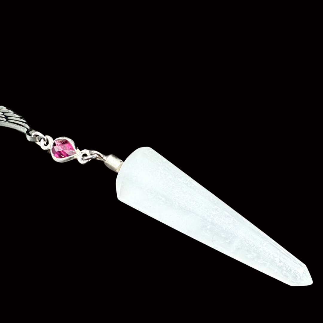 Pendule Sélénite et Tourmaline rose - Pièce unique