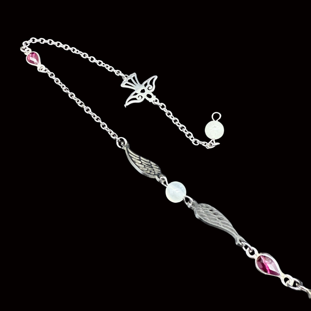 Pendule Sélénite et Tourmaline rose - Pièce unique