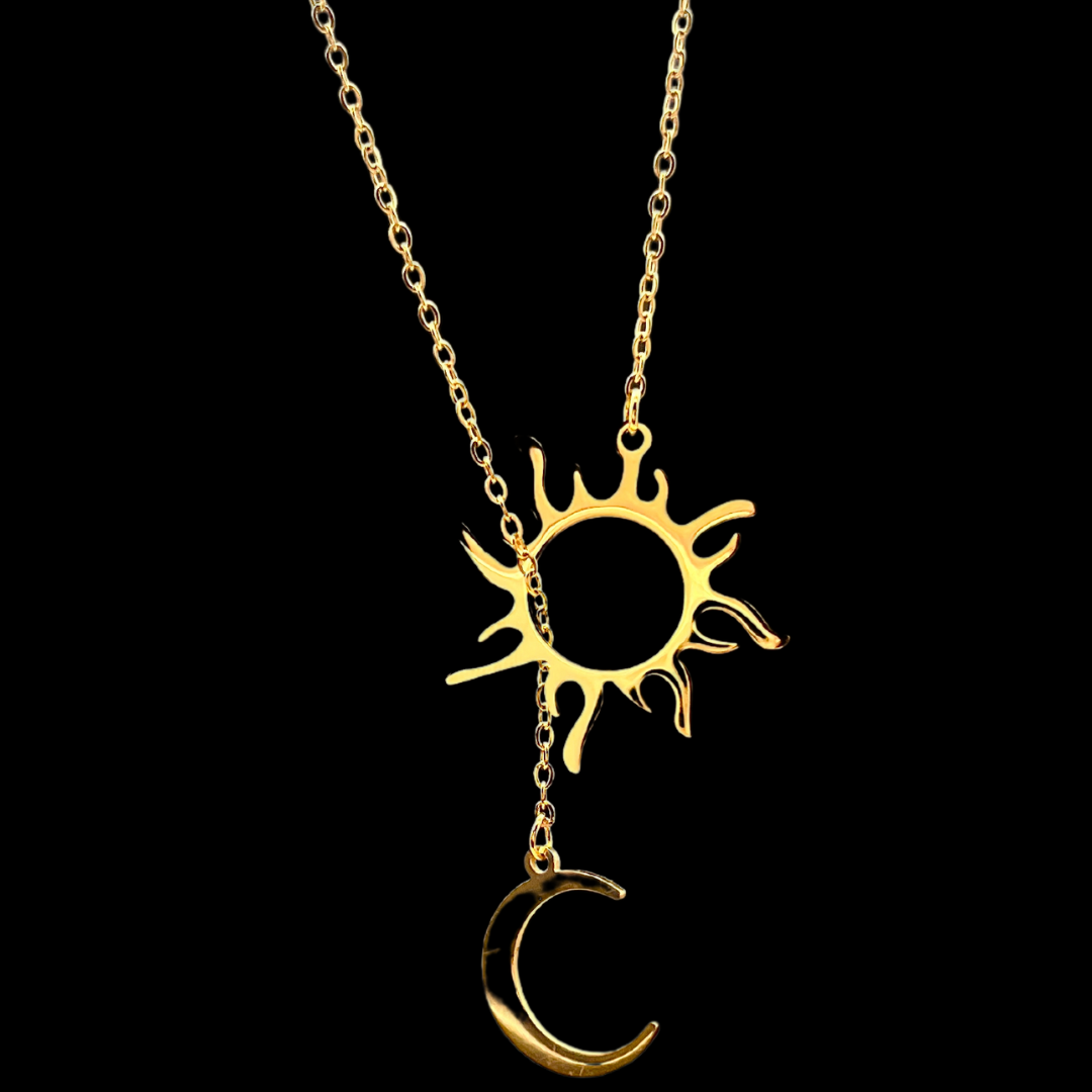 Soleil et Lune doré Pendentif en Acier Inoxydable