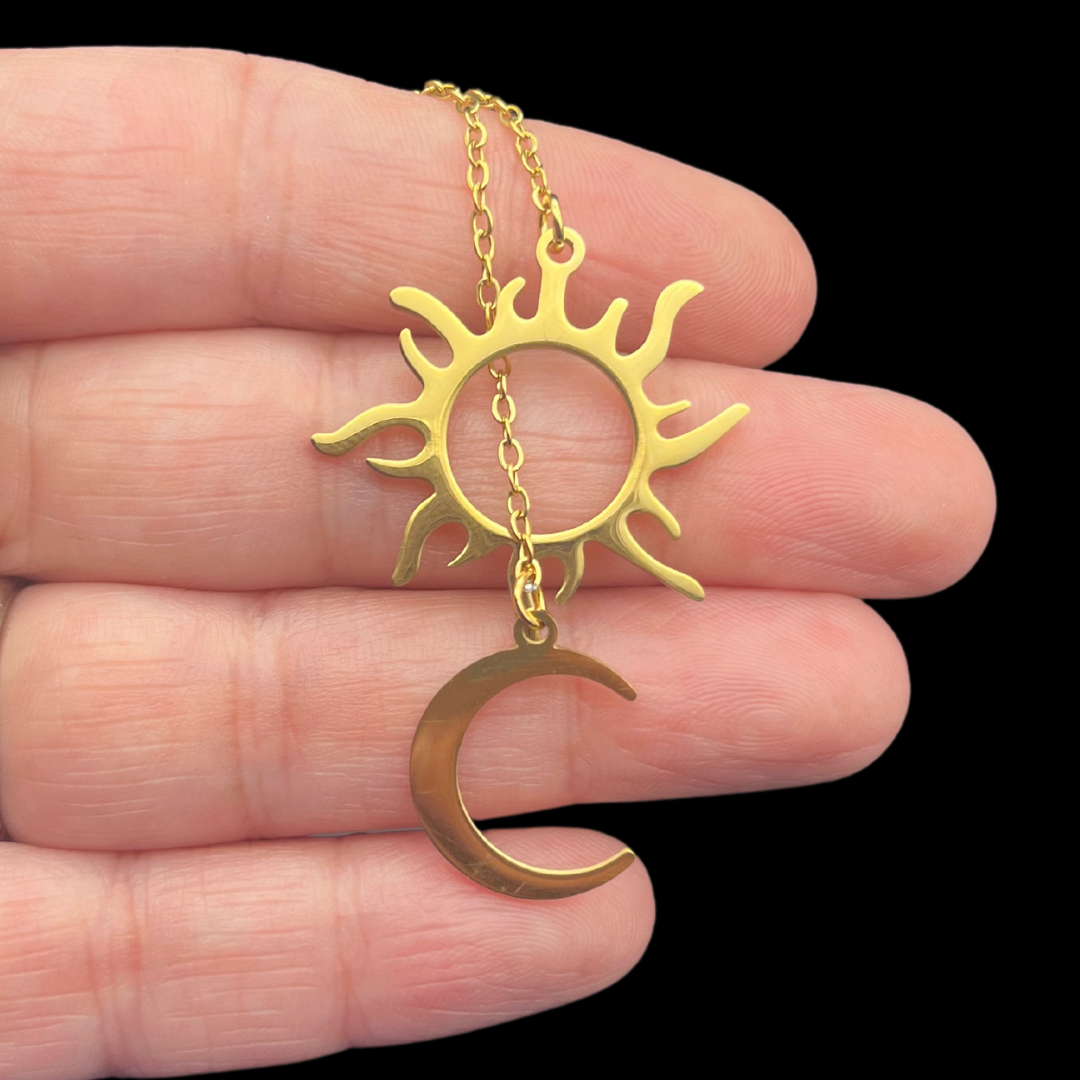 Soleil et Lune doré Pendentif en Acier Inoxydable