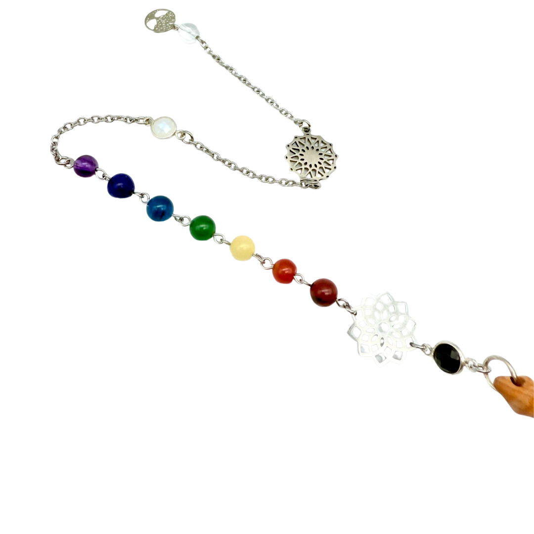 Pendule 7 chakras et bois  - Pièce Unique