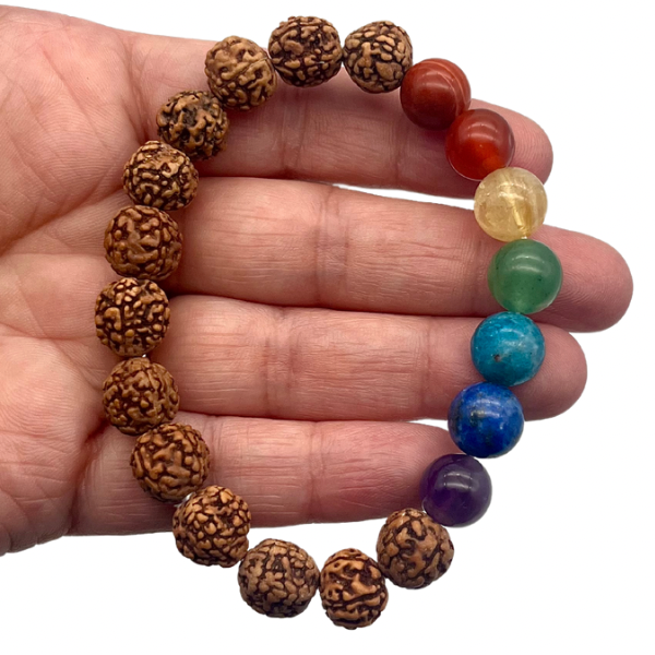 Graine de Rudraksha 7 chakras en Bracelet Boule