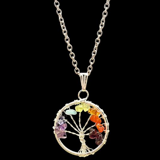Arbre de vie 7 chakras Pendentif en Acier Inoxydable