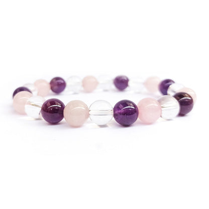 Bien-être en Améthyste Cristal de Roche et Quartz Rose Bracelet en Pierre Boule