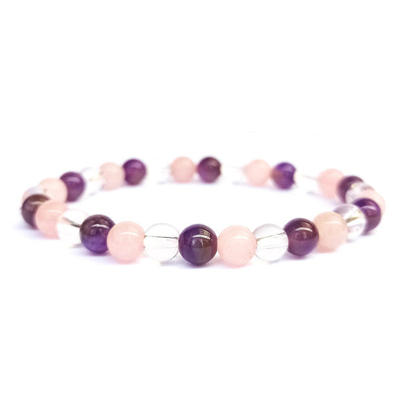 Bien-être en Améthyste Cristal de Roche et Quartz Rose Bracelet en Pierre Boule