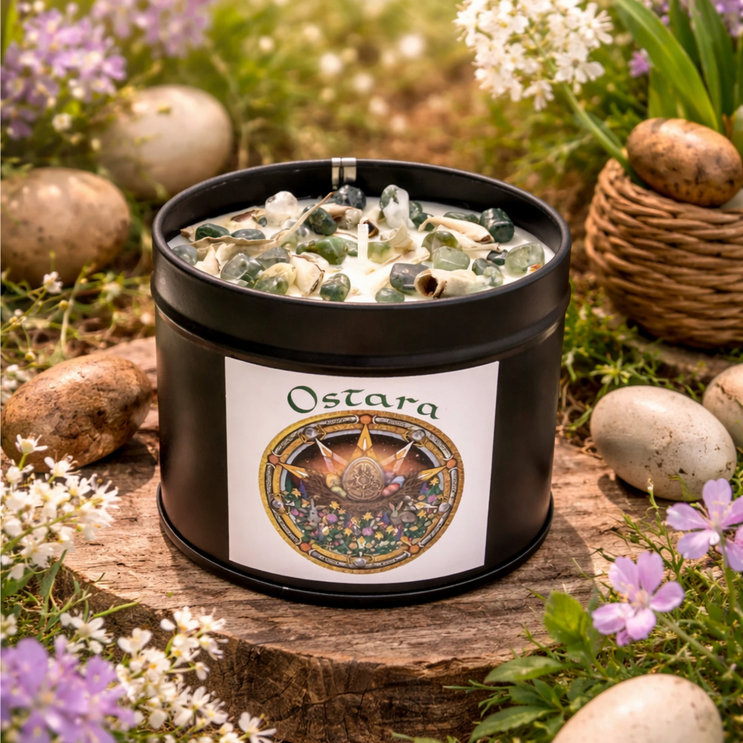 Bougie Sabbat Ostara - Agate mousse - Equinoxe du Printemps - Précommande Édition Limitée