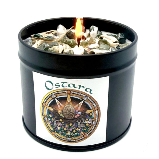 Bougie Sabbat Ostara - Agate mousse - Equinoxe du Printemps - Précommande Édition Limitée
