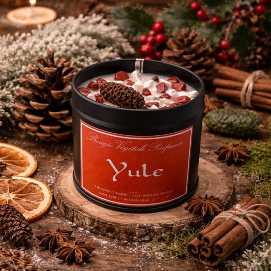 Bougie Sabbat Yule - Jaspe Rouge & Howlite - Précommande Édition Limitée