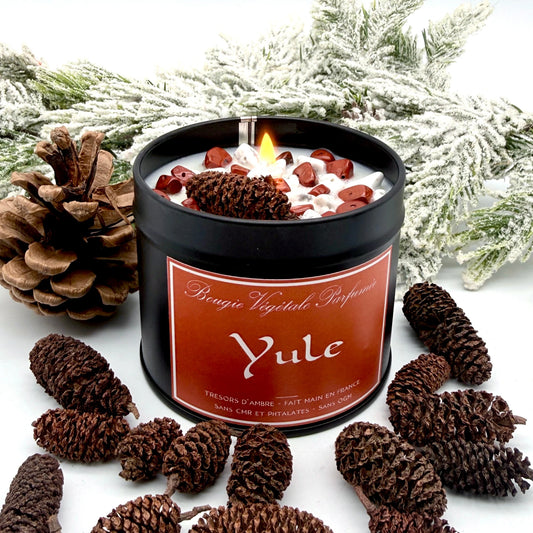 Bougie Sabbat Yule - Jaspe Rouge & Howlite - Précommande Édition Limitée