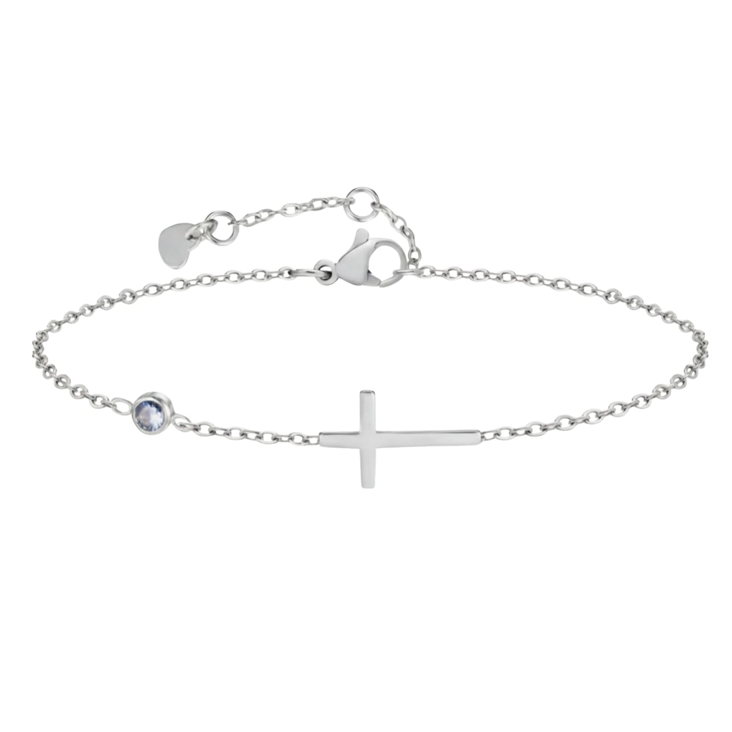 Bracelet Croix Horizontale et Zirconium - Acier Inoxydable Argenté