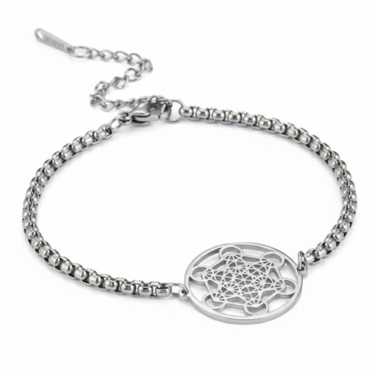 Bracelet Cube de Métatron en Acier Inoxydable argenté - Protection et Géométrie Sacrée