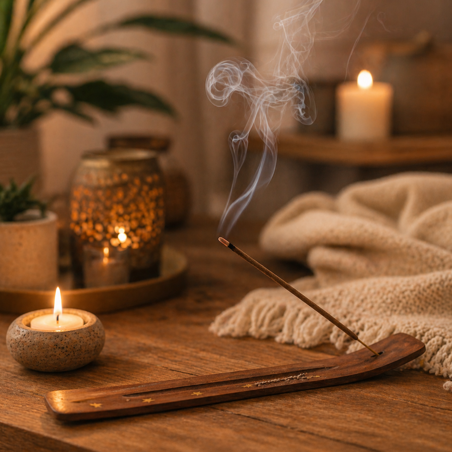 Bâtonnets d'encens Satya allumés ambiance cocooning