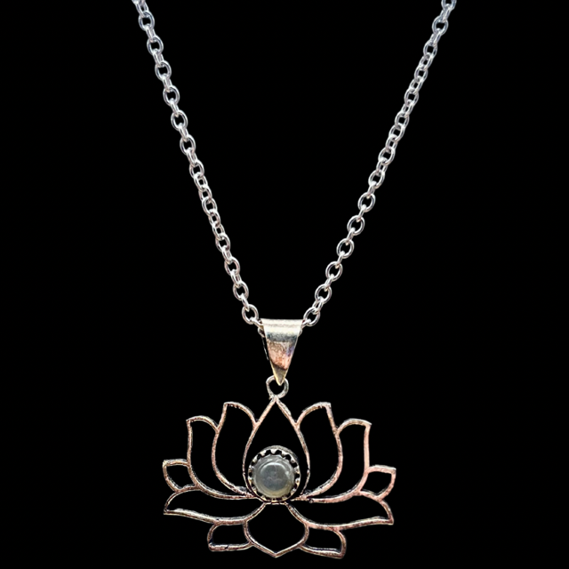 Fleur de Lotus et Labradorite Pendentif en Acier Inoxydable