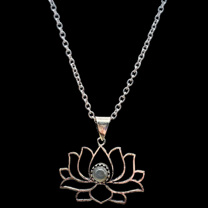 Fleur de Lotus et Labradorite Pendentif en Acier Inoxydable