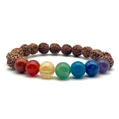 Graine de Rudraksha 7 chakras en Bracelet Boule