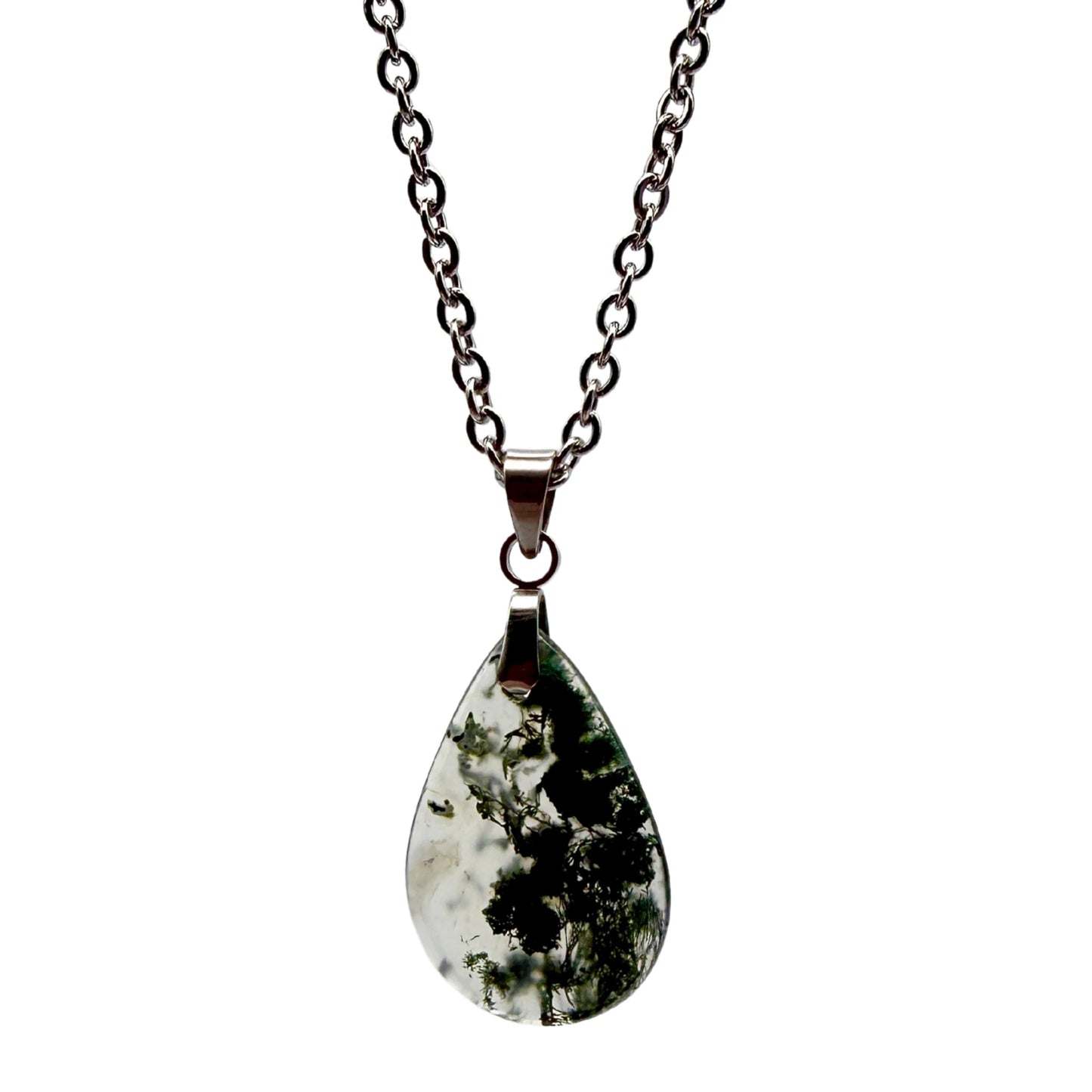 Pendentif Agate Mousse – Goutte – Pierre Naturelle | Pièce Unique