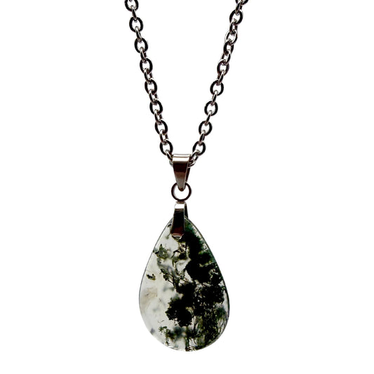 Pendentif Agate Mousse – Goutte – Pierre Naturelle | Pièce Unique