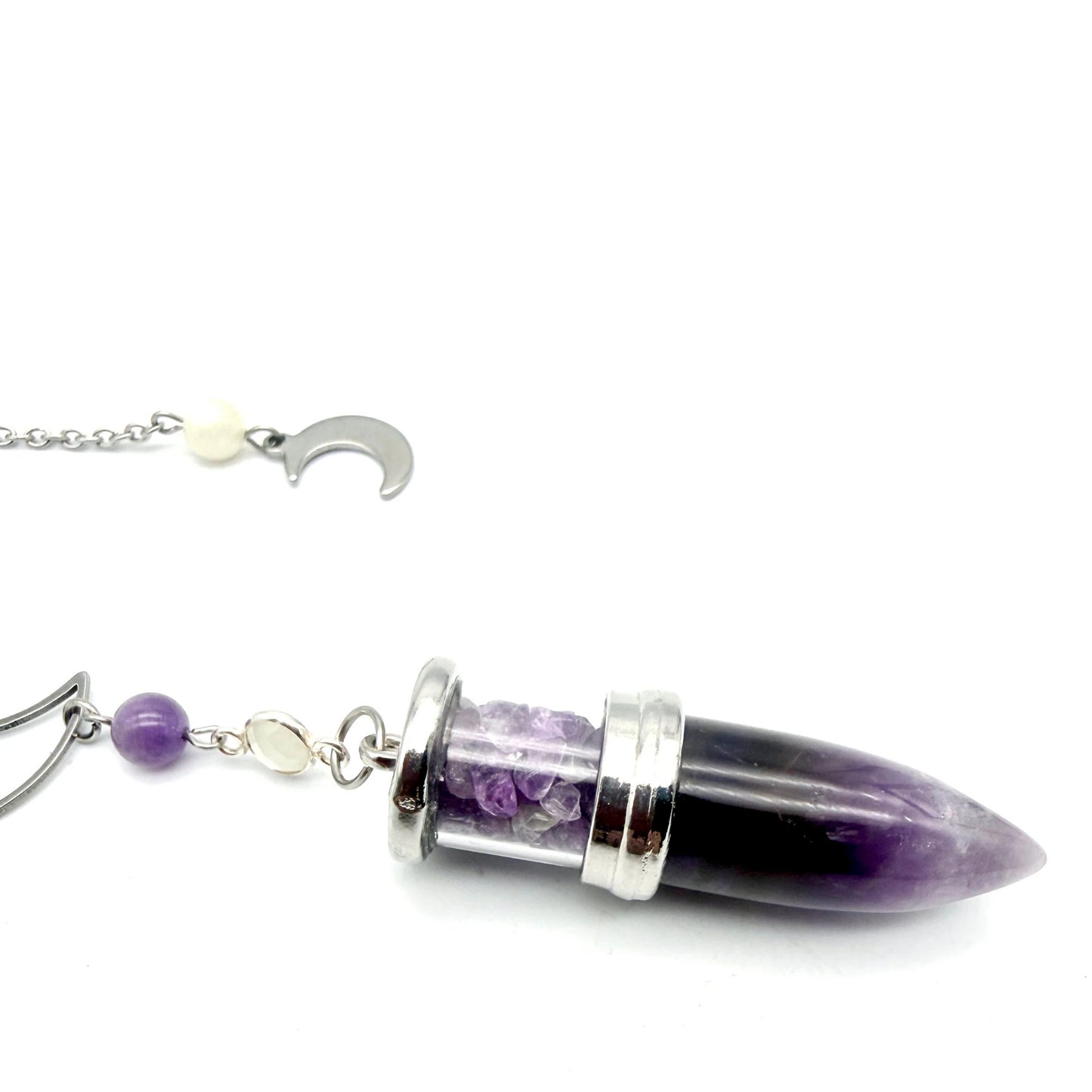 Pendule Améthyste et Pierre de Lune  – Pierre Naturelle - Pièce Unique