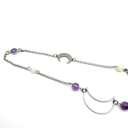 Pendule Améthyste et Pierre de Lune  – Pierre Naturelle - Pièce Unique