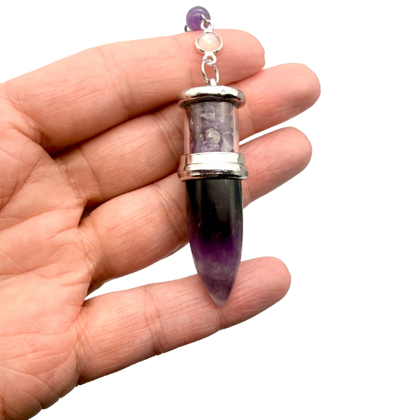 Pendule Améthyste et Pierre de Lune  – Pierre Naturelle - Pièce Unique