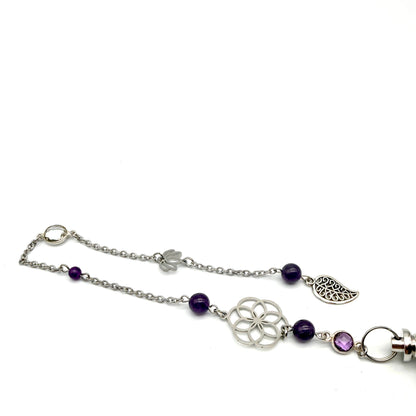 Pendule Améthyste et Cristal de roche – Séphoroton – Pierre Naturelle | Pièce Unique