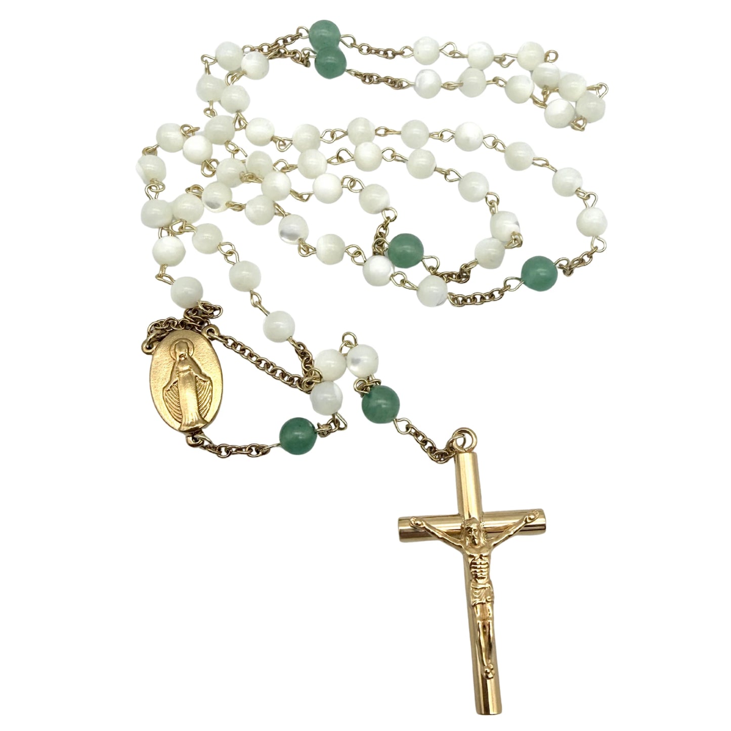 Chapelet artisanal en Nacre et Aventurine – Acier inoxydable