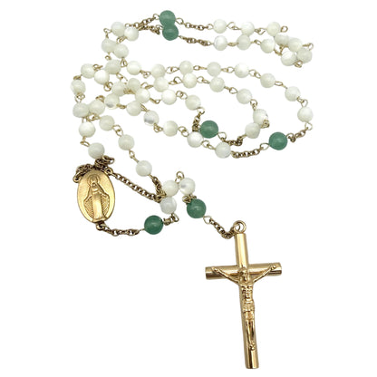 Chapelet artisanal en Nacre et Aventurine – Acier inoxydable