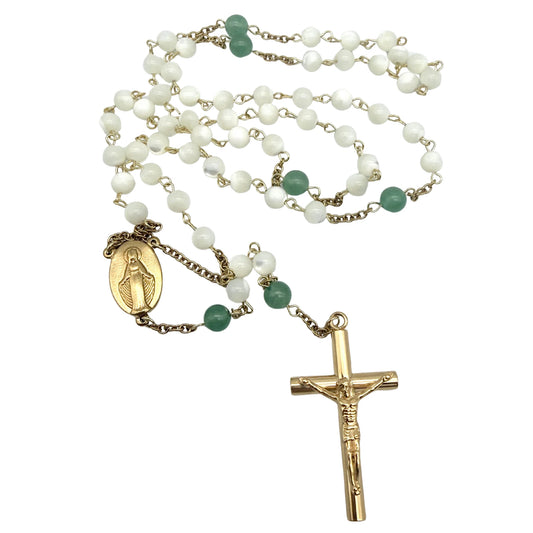 Chapelet artisanal en Nacre et Aventurine – Acier inoxydable