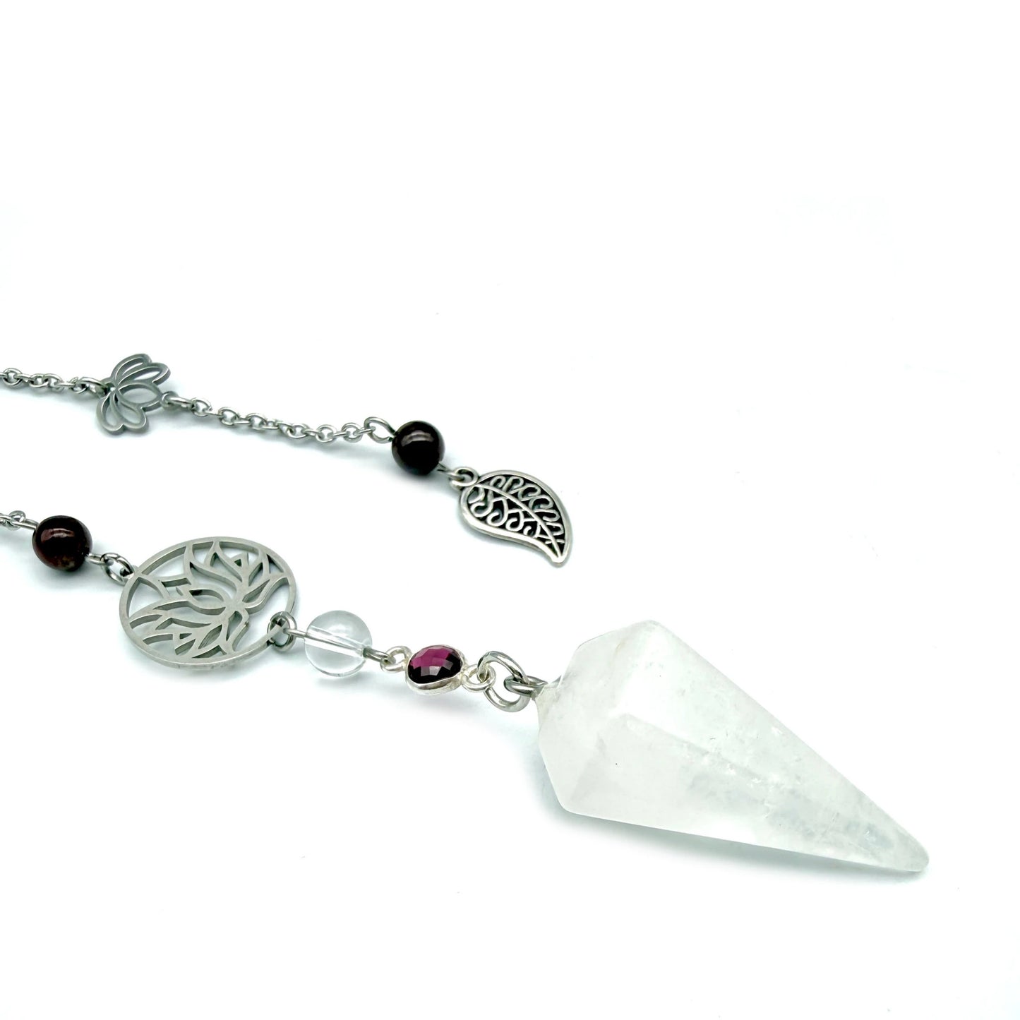 Pendule Cristal de Roche et Grenat – Cône Facetté - Pierre Naturelle - Pièce Unique