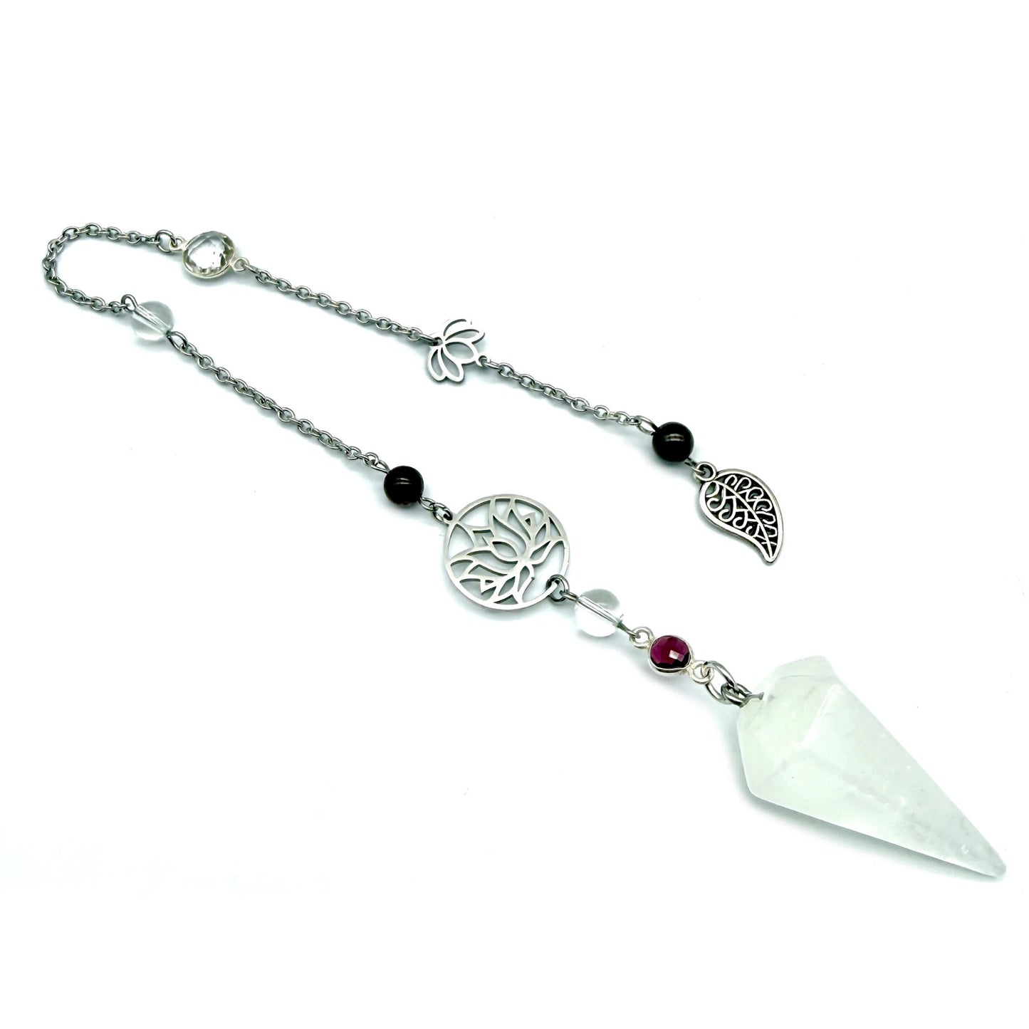 Pendule Cristal de Roche et Grenat – Cône Facetté - Pierre Naturelle - Pièce Unique