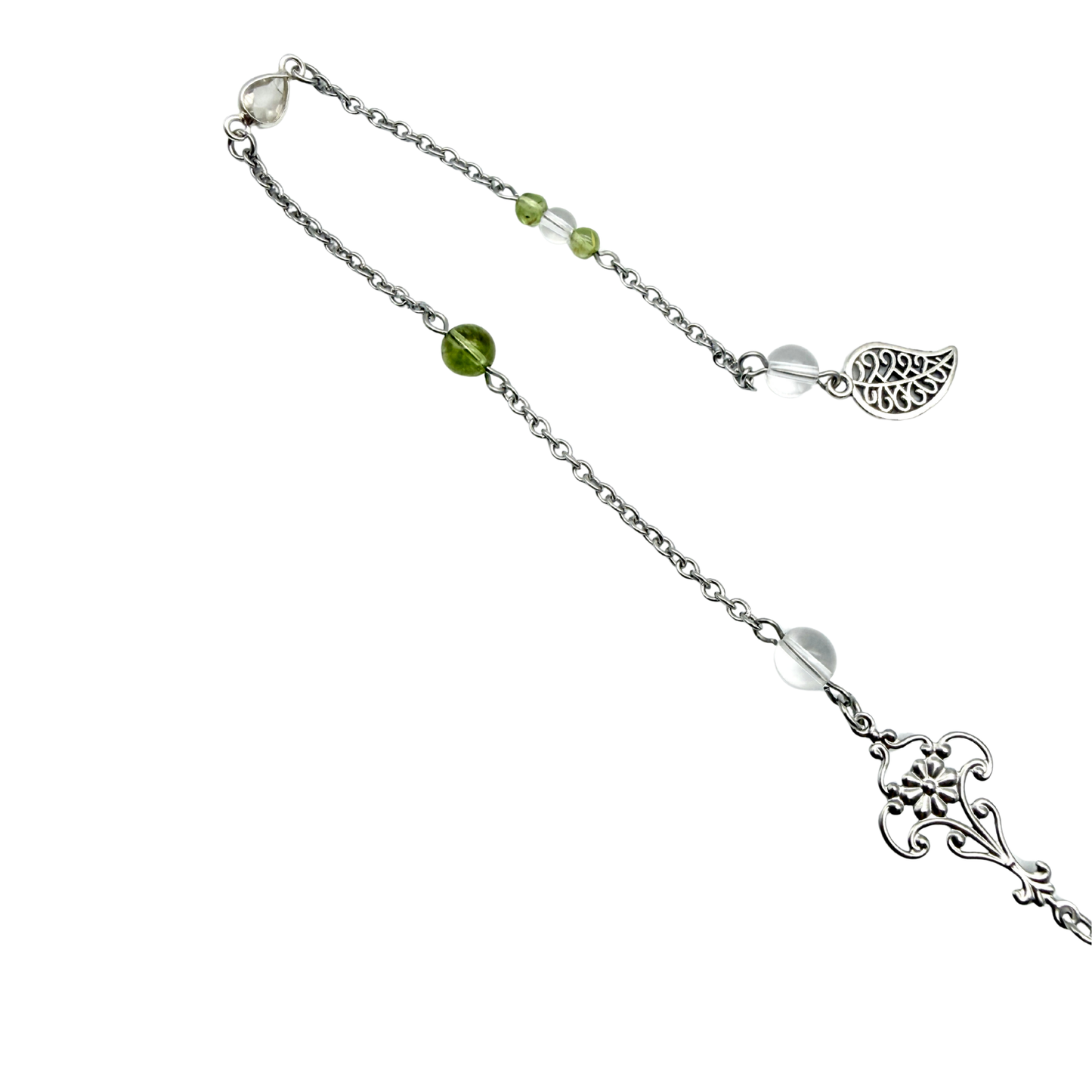 Pendule Cristal de Roche et Péridot – Cône Facetté - Pierre Naturelle - Pièce Unique