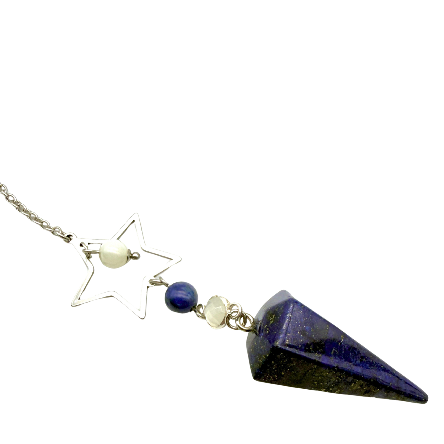 Pendule Lapis Lazuli et Pierre de lune – Cône Facetté - Pierre Naturelle - Pièce Unique