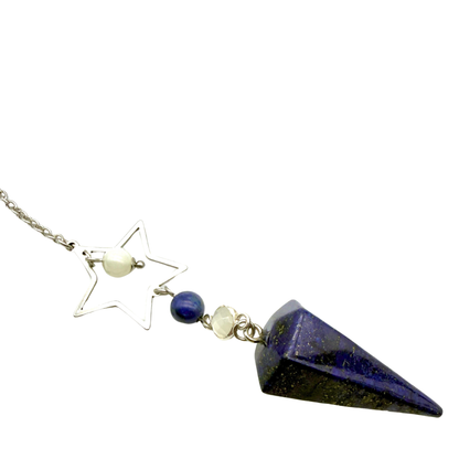 Pendule Lapis Lazuli et Pierre de lune – Cône Facetté - Pierre Naturelle - Pièce Unique