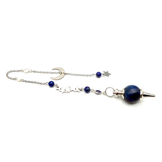 Pendule Lapis Lazuli et Pierre de Lune – Séphoroton – Pierre Naturelle | Pièce Unique