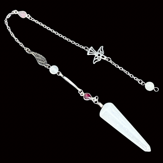 Pendule Sélénite et Tourmaline rose - Pièce unique