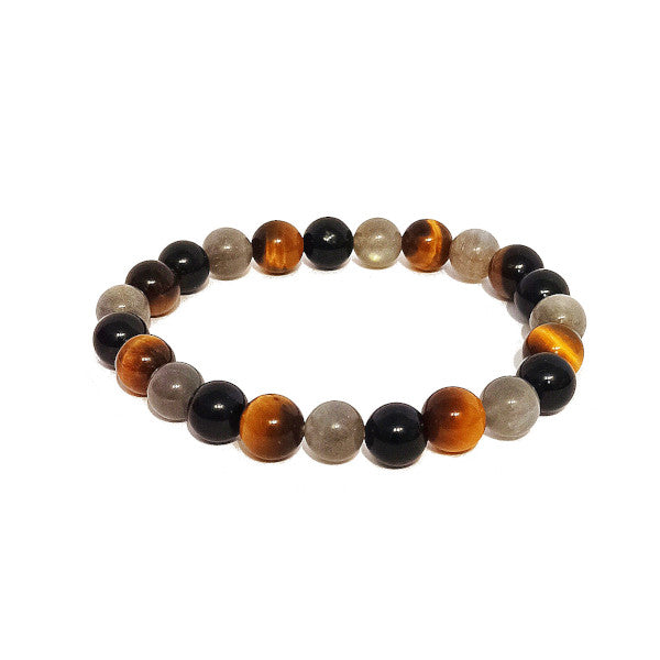 Oeil de Tigre Labradorite EXTRA et Tourmaline Noire Protection Extrême Bracelet en Pierre Boule