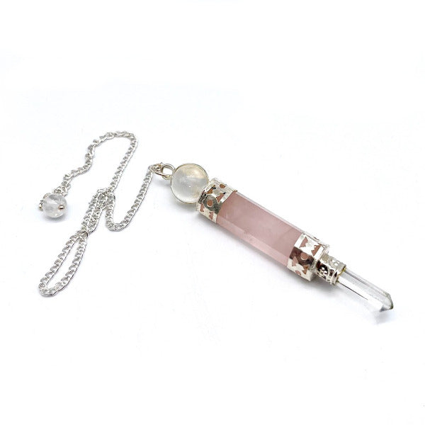 Pendule Cristal de Roche et Quartz Rose