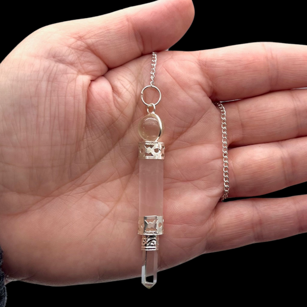 Pendule Cristal de Roche et Quartz Rose