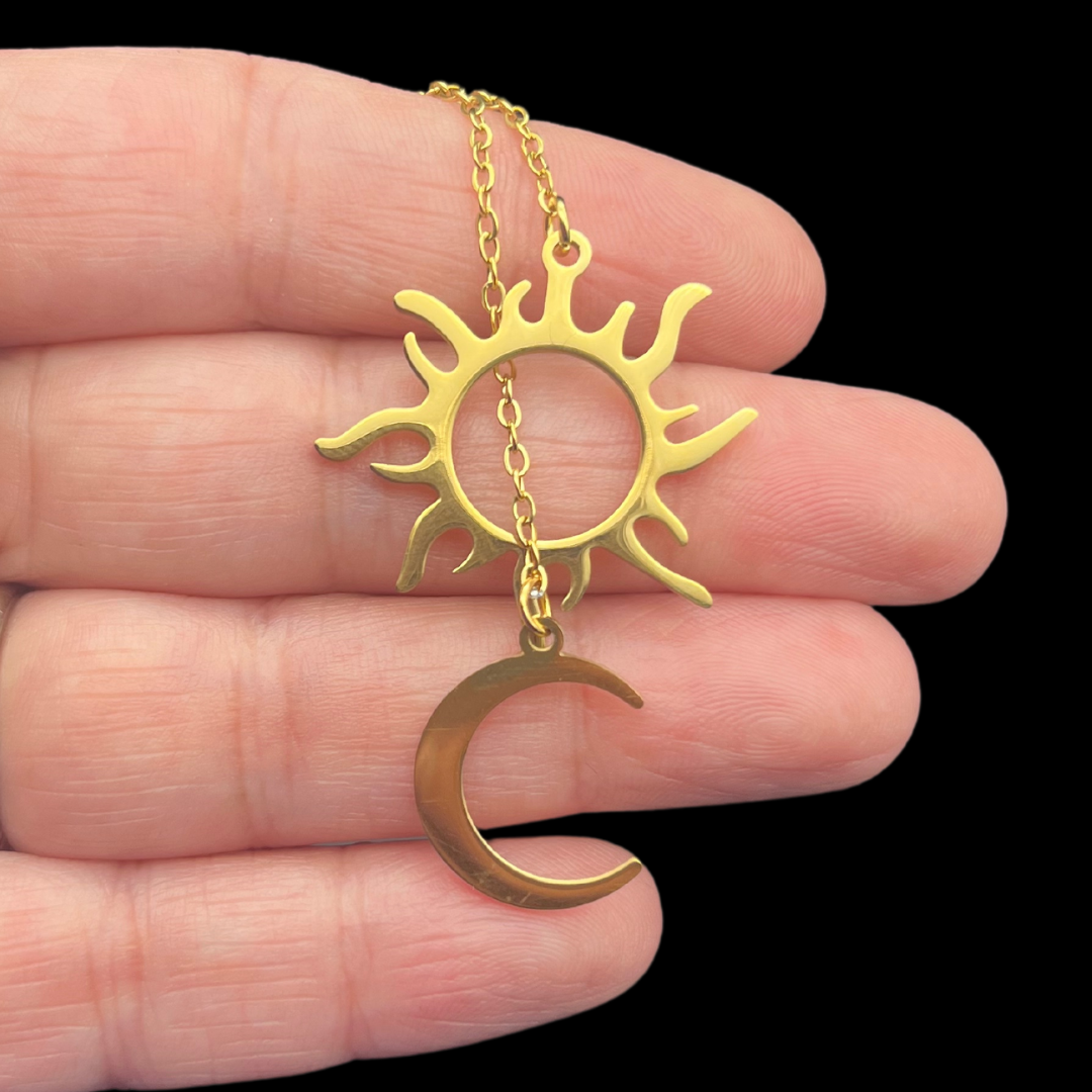 Soleil et Lune Pendentif en Acier Inoxydable